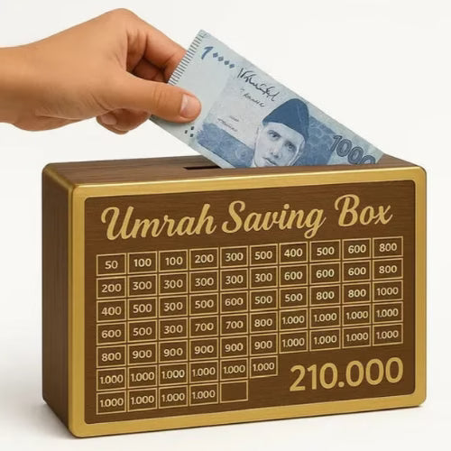 Umrah Saving Box - Wooden Islamic Money Saving Box - 280 Days
