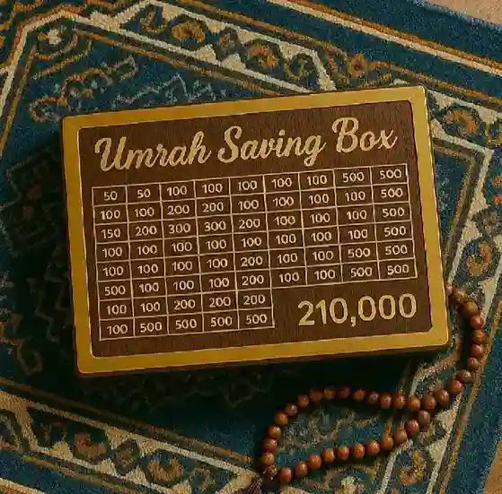 Umrah Saving Box - Wooden Islamic Money Saving Box - 280 Days